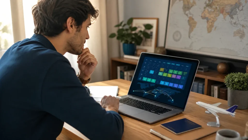 Viajante configurando alertas no Seats.aero para encontrar passagens com milhas