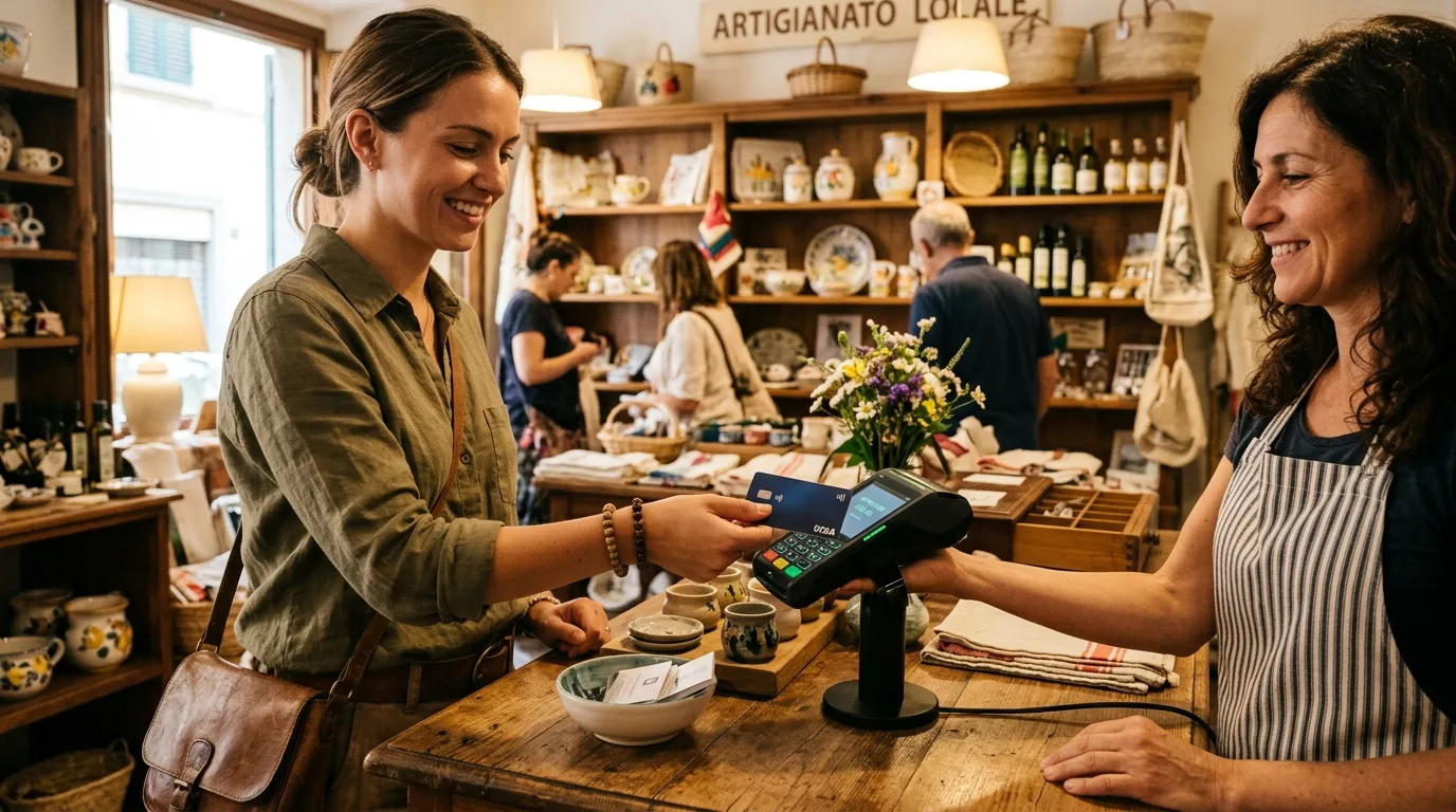 Pagamento por aproximação em loja no exterior com cartão de viagem