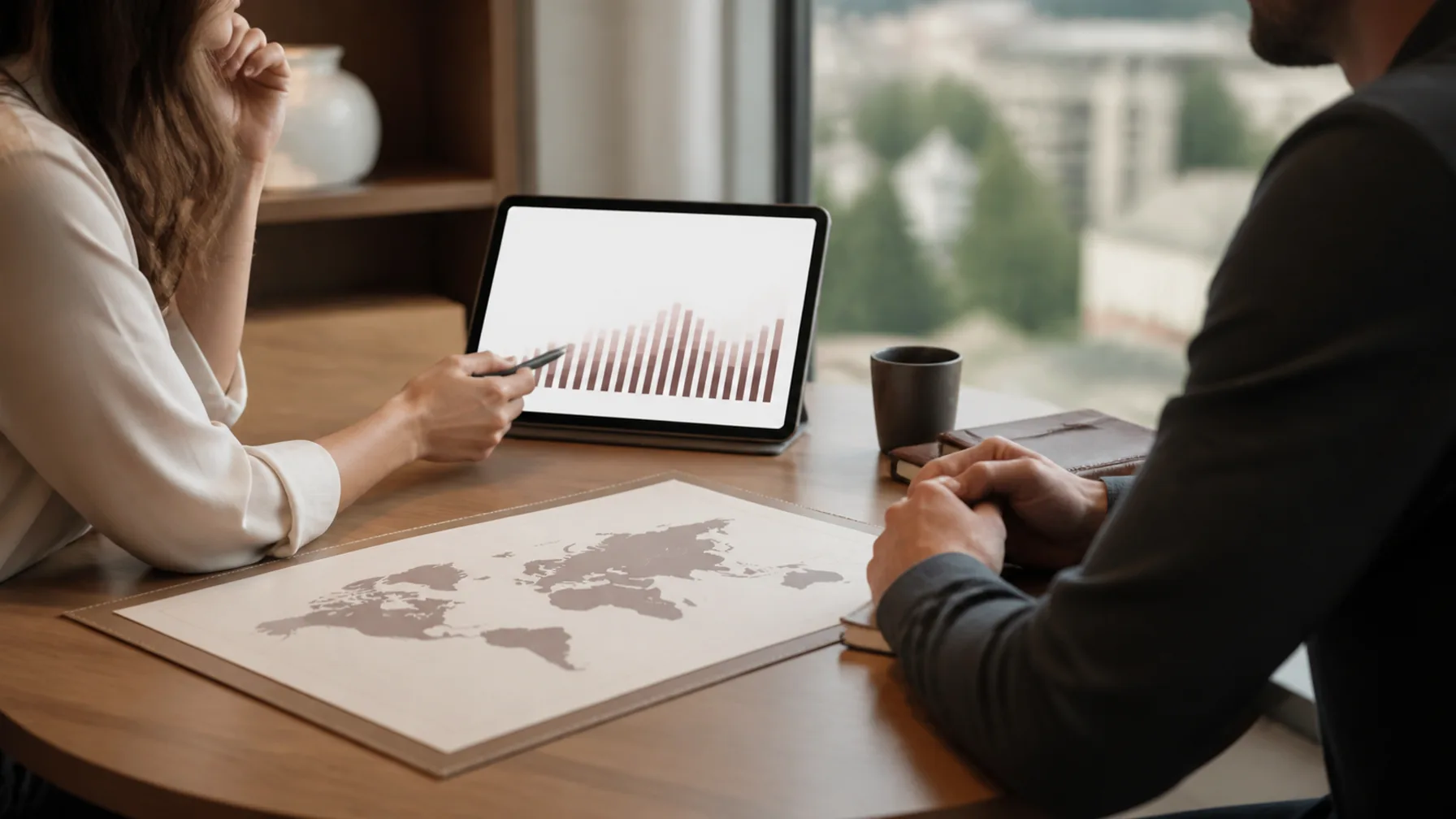 Conversa sobre investimentos, patrimônio e planejamento de viagens internacionais