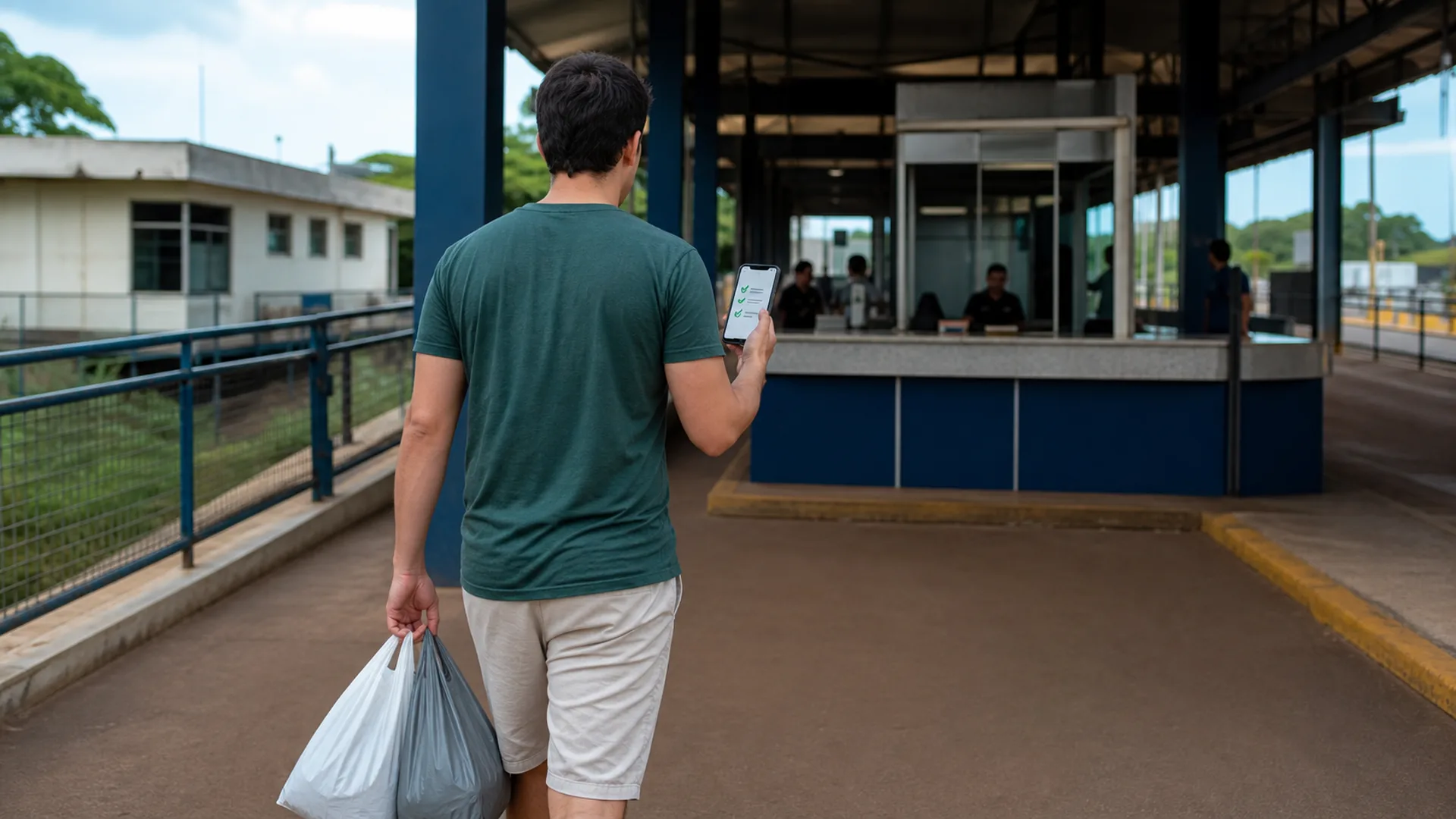 Viajante retorna do Paraguai e confere a cota de compras na alfândega