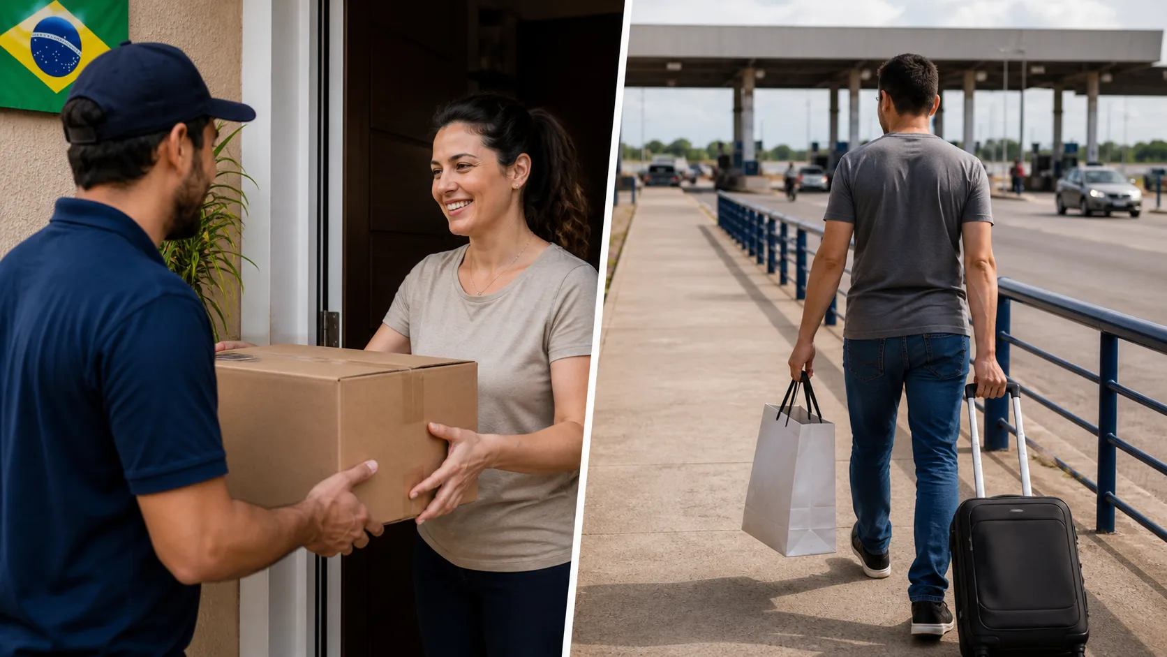 Comparação entre receber uma compra internacional em casa e atravessar a fronteira para comprar no Paraguai.