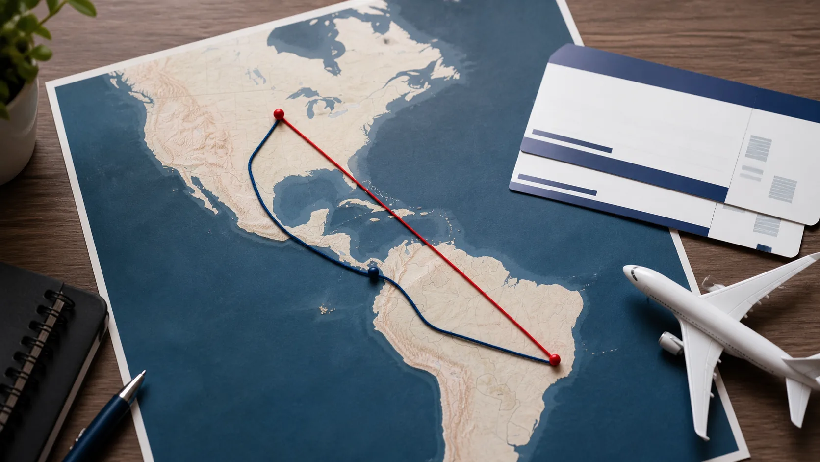 Mapa de planejamento mostrando uma rota direta e outra com conexão