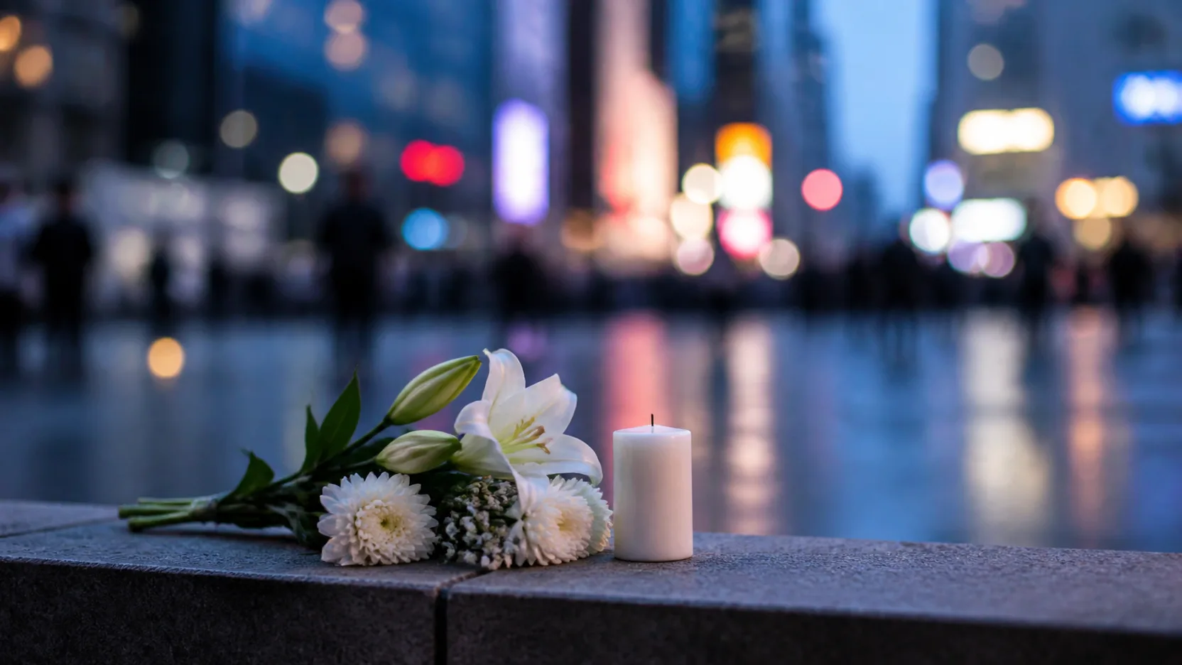 Imagem ilustrativa de flores em homenagem à vítima do ataque em Times Square