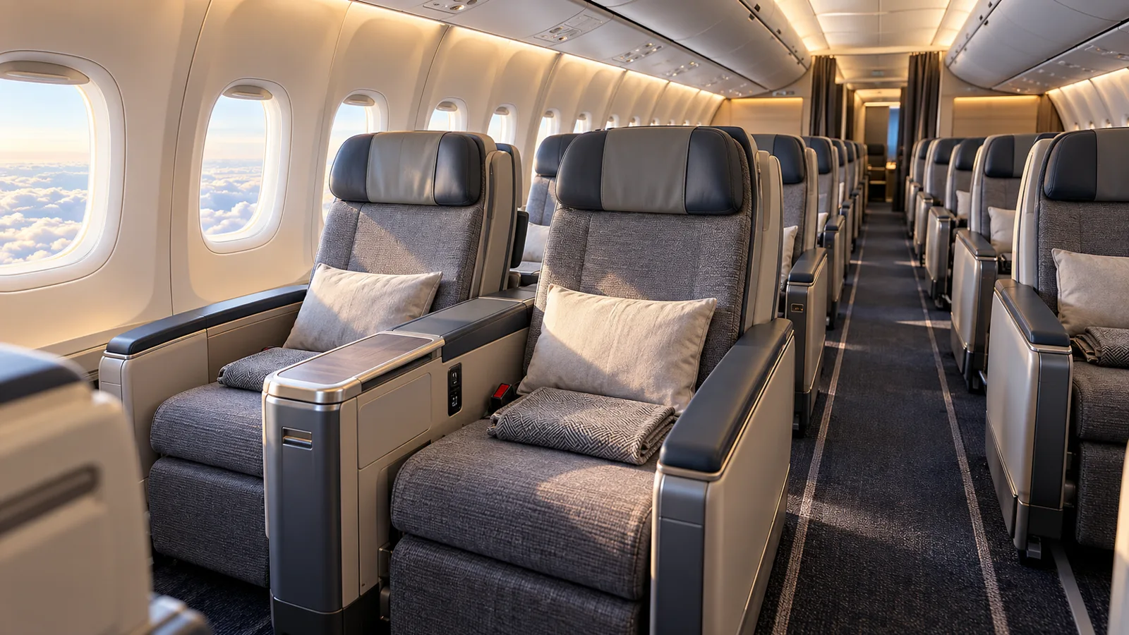 Cabine premium de avião, imagem que ilustra a futura Premium Comfort nos Dreamliners da LATAM
